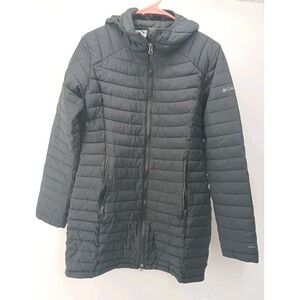 Columbia M Black Omni-Heat Infinity Long Puffer Hooded Polyester Coat
